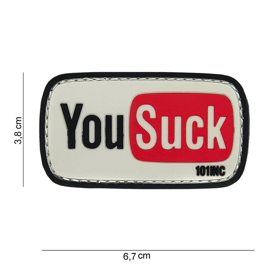 You Suck YouTube 3D PVC Patch – White/Red