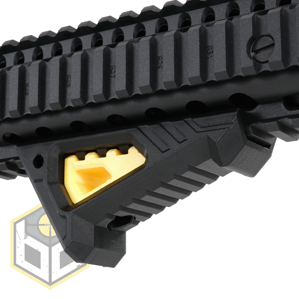Stubby Picatinny Rail Angled Foregrip Easy Fit with Yellow Insert (0125) 034