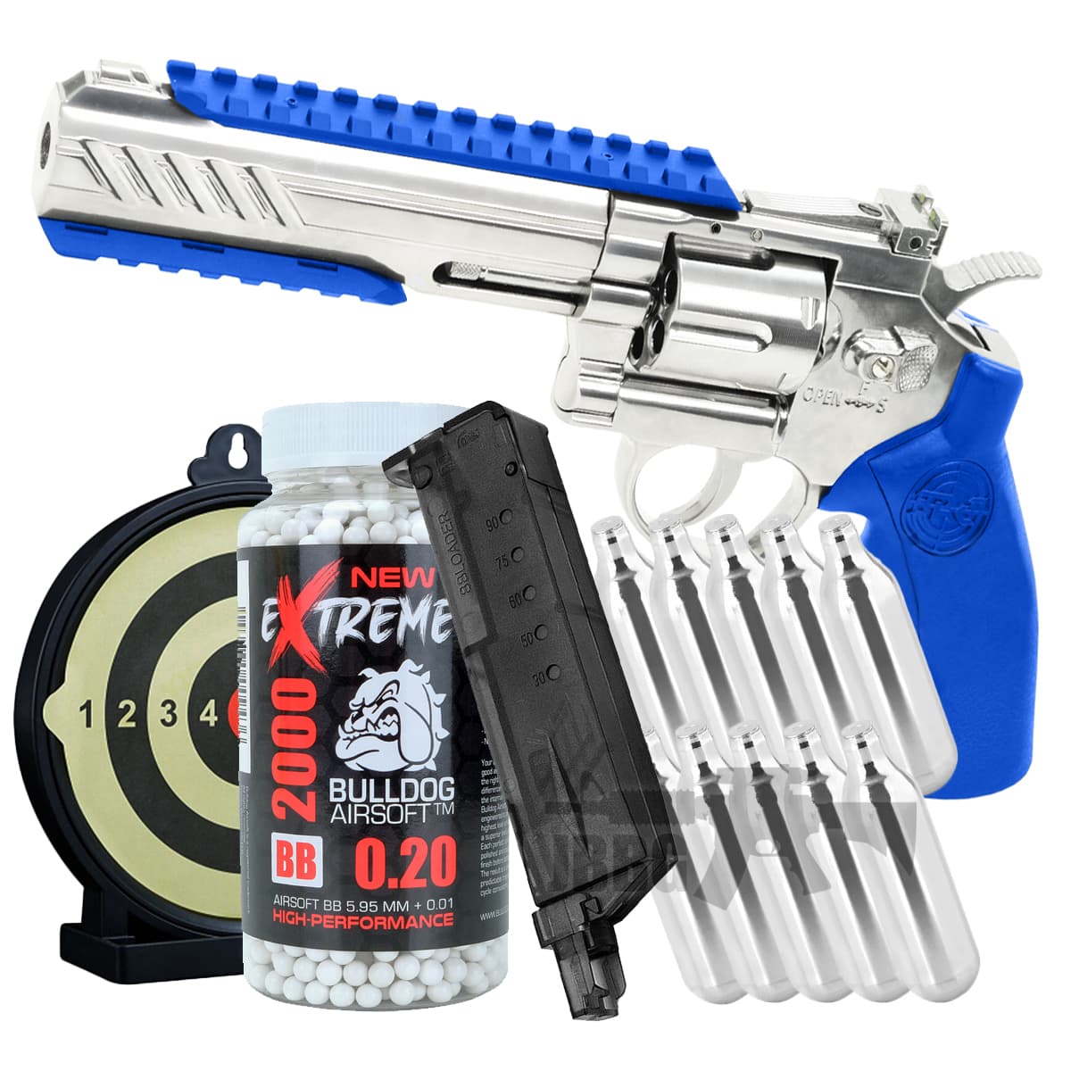 Bundle Offer SRC 6 Inch Titan Platinum CO2 Airsoft Revolver