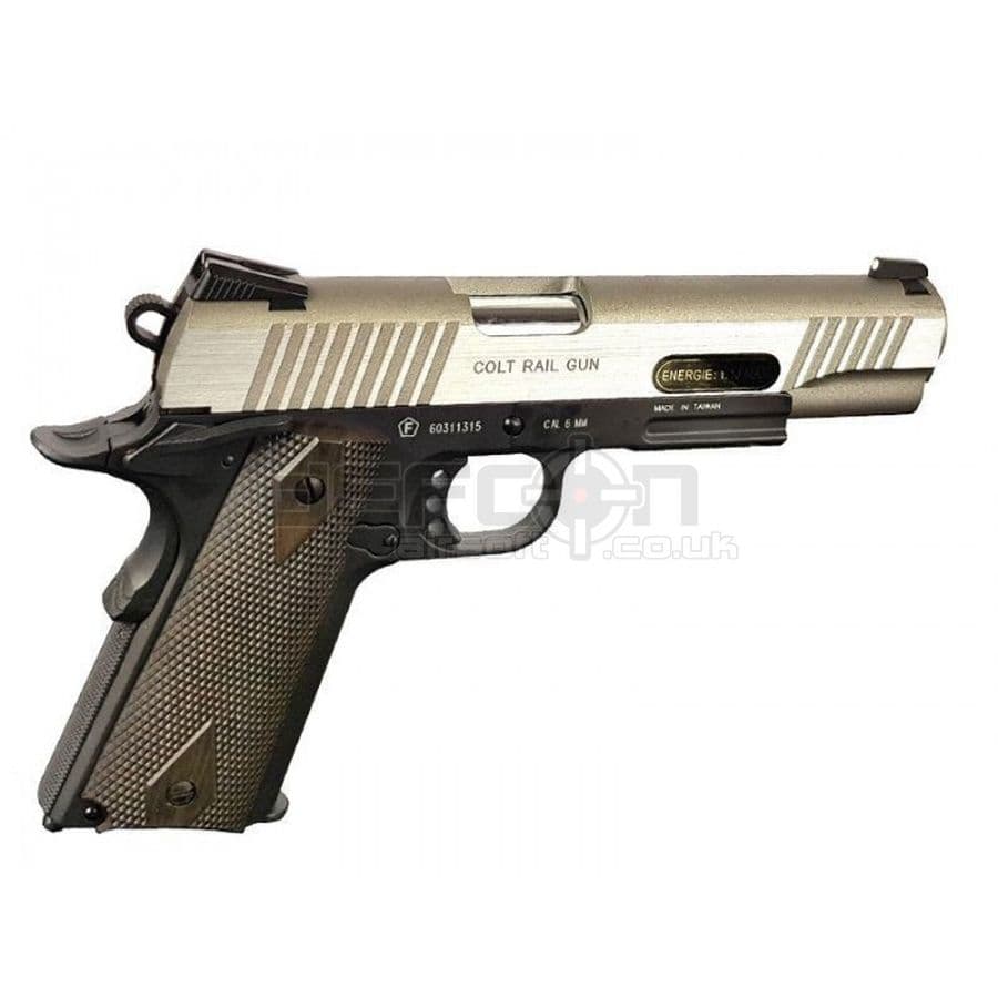 Colt 1911 (Rail) Co2 Blowback Pistol Dual Tone (Silver) — image 3