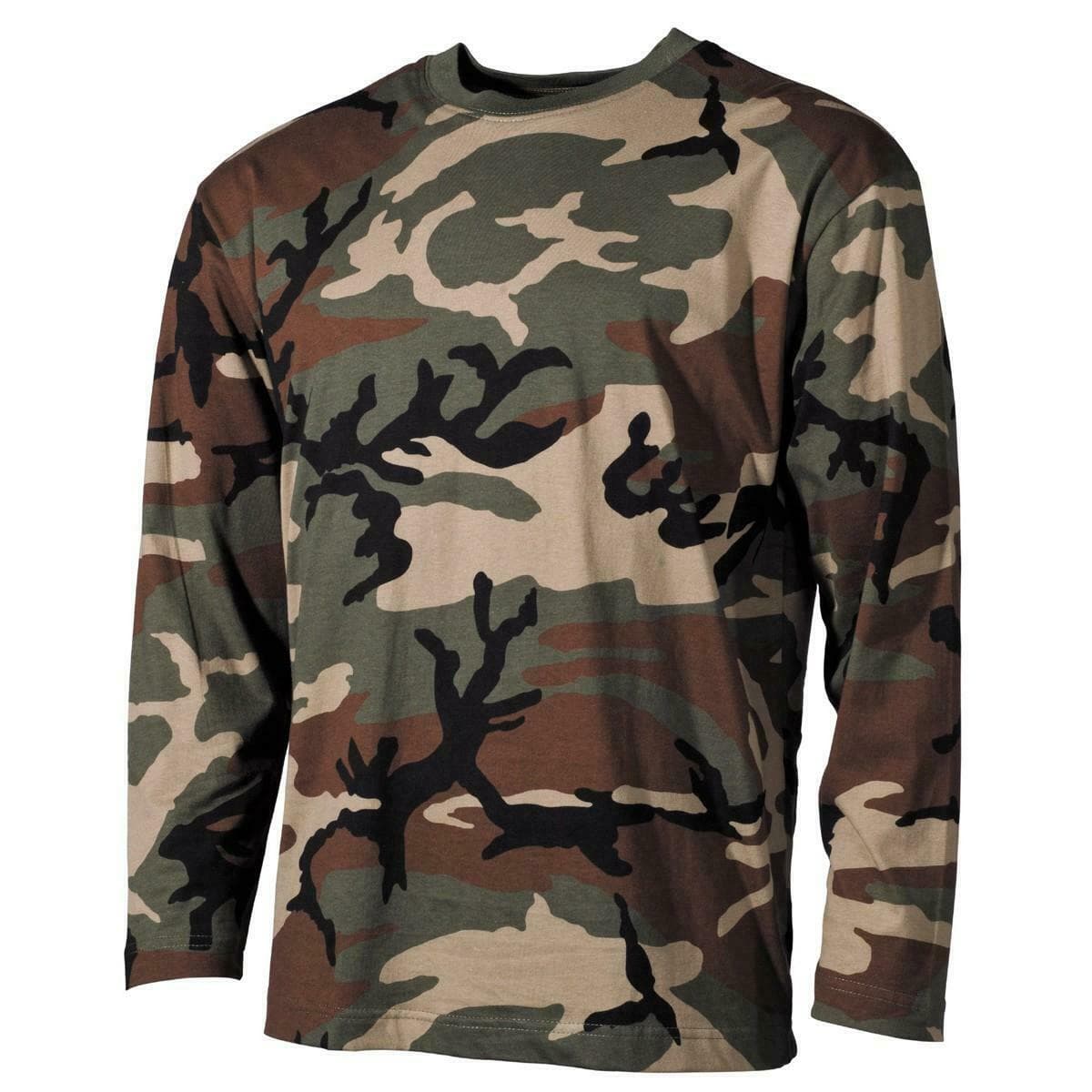 Mens Long Sleeve US Style Army T-Shirt Woodland Camo