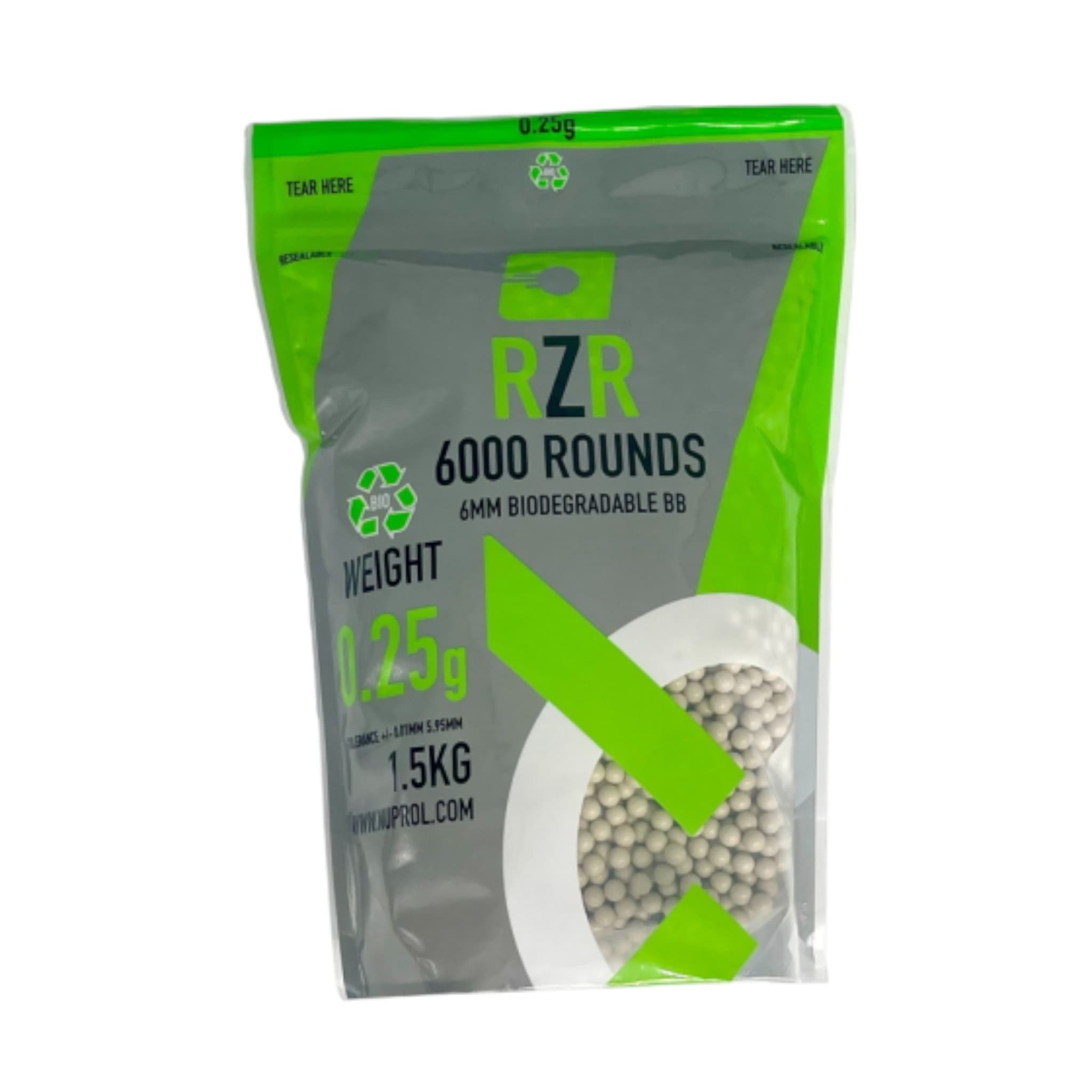 RZR Airsoft BBs Biodegradable (6000R Resealable Bag) (0.25g) (White)