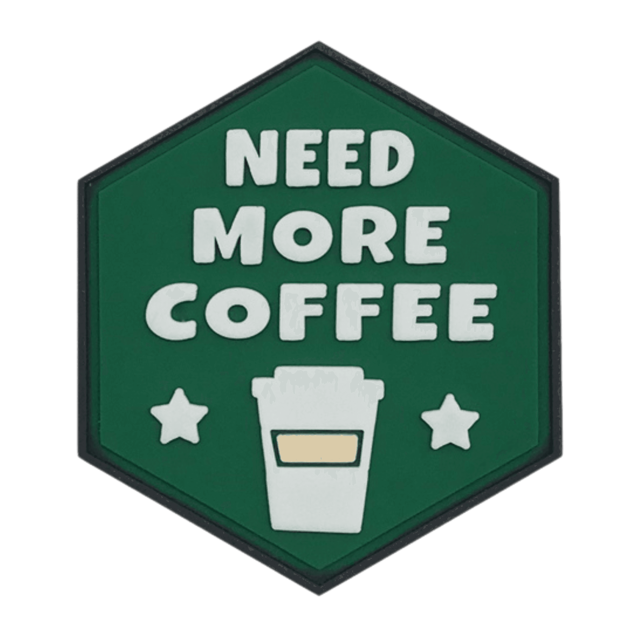 Hexagon PVC Patch "Need More Coffee"