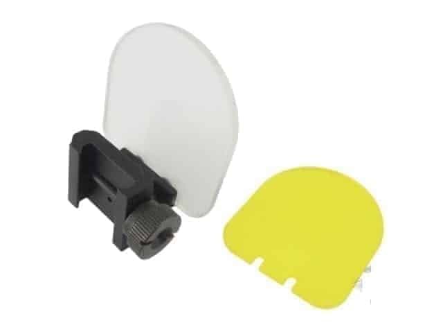 Flip up scope / sight protector with clear and yellow lens