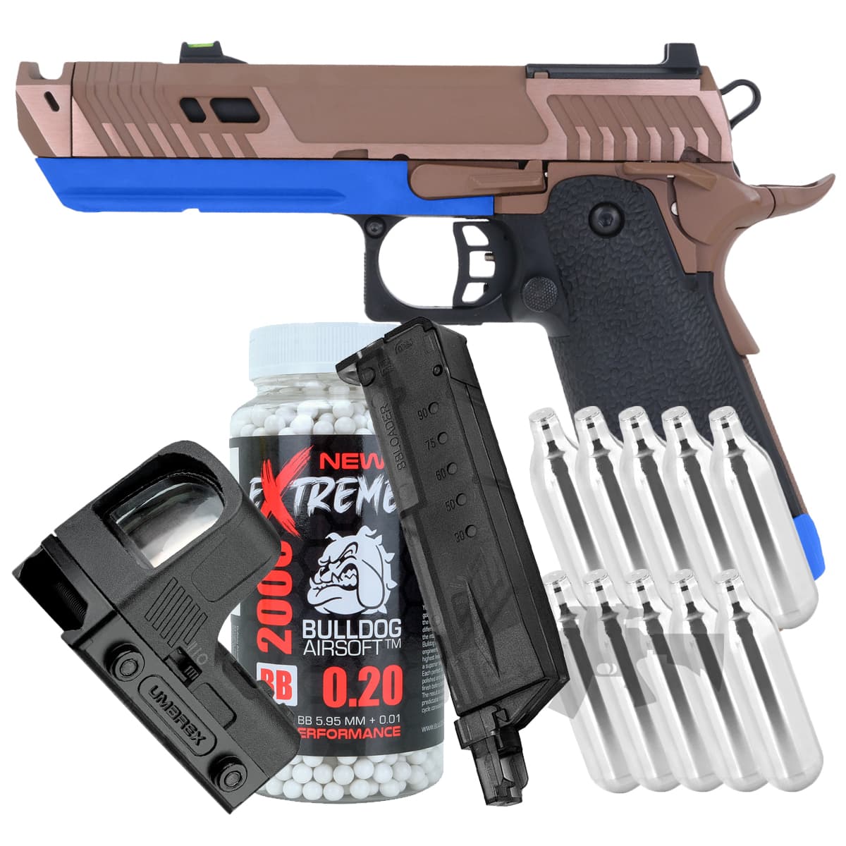 Offer SRC Sahara Viper Dual Power Blowback MOS Airsoft Pistol with Co2 Mag Blue
