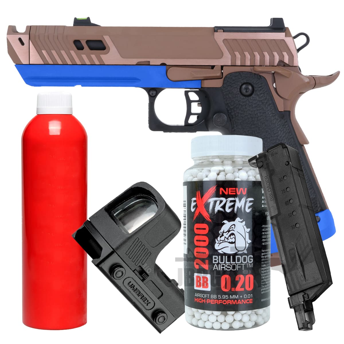 Bundle Offer SRC Sahara Viper Dual Power Blowback MOS Airsoft Pistol with Gas Mag Blue
