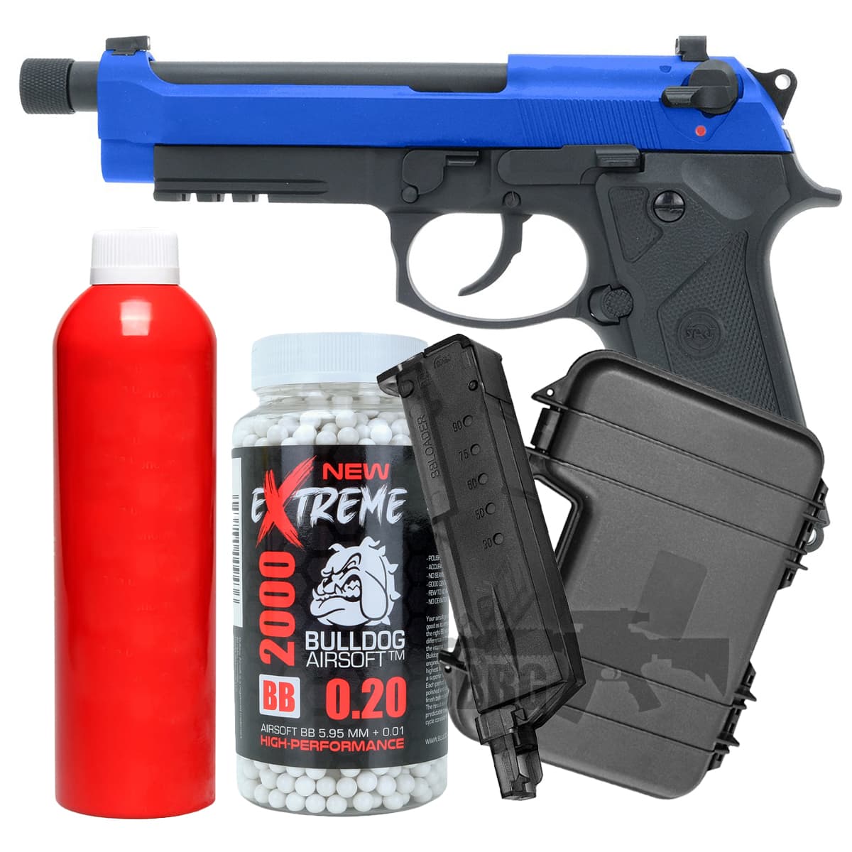 Bundle Offer SRC SR-92 A3 Airsoft Pistol GAS Blowback with Threaded Barrel Blue