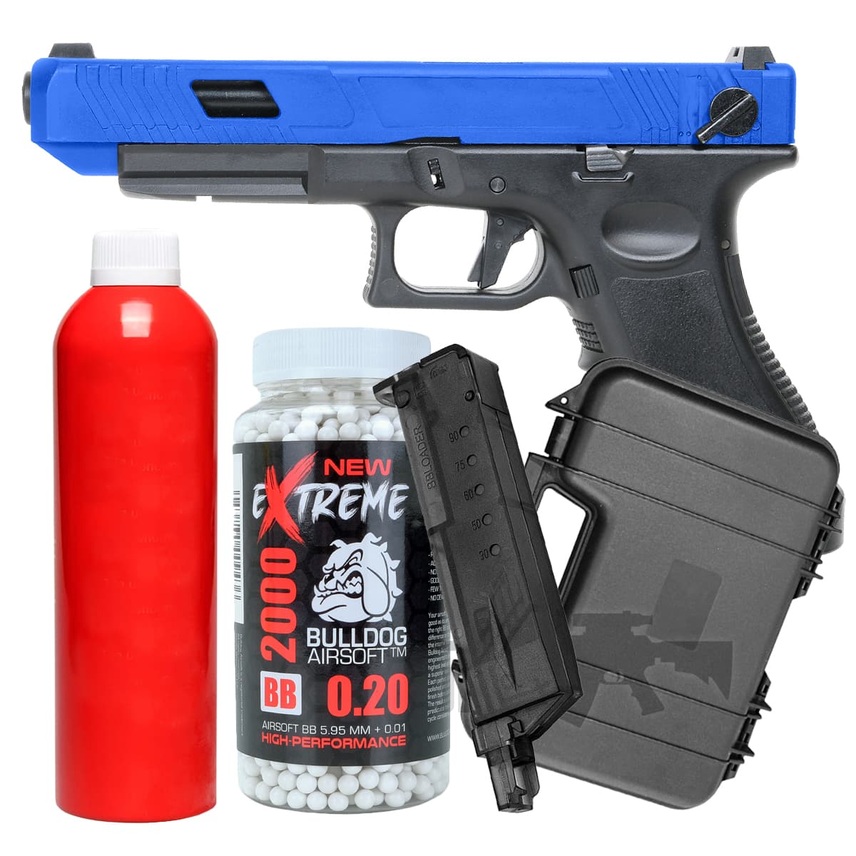 Sportline Gas Blowback Polymer Airsoft Pistol Blue Full/Semi Auto Bundle Offer