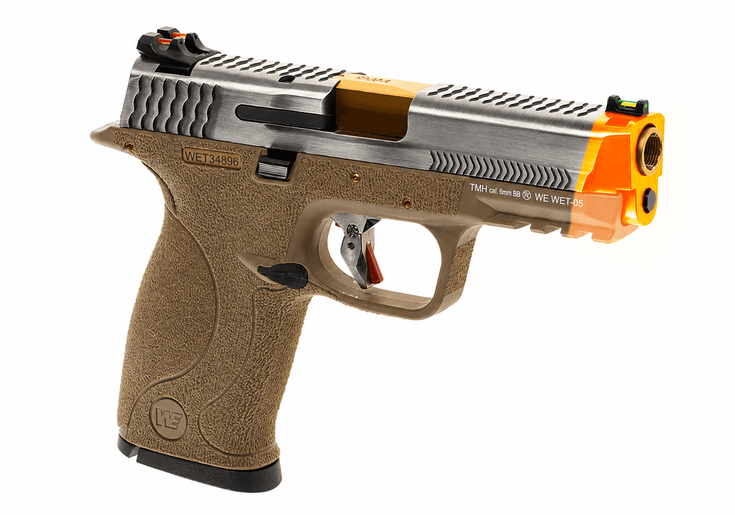 WET-05 Airsoft Pistol GBB Frame Silver Slide Gold Barrel
